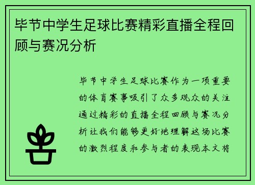 毕节中学生足球比赛精彩直播全程回顾与赛况分析